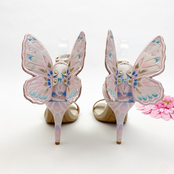 Sophia Webster Chiara Butterfly Embroidered Leather Pastel Bridal Stiletto Heels - Picture 6 of 10
